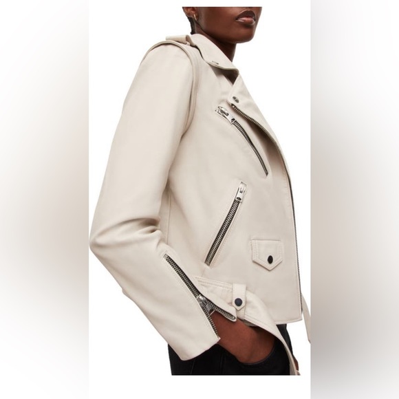 All Saints Ivory Morgan Leather Biker Jacket converts into Vest - Picture 1 of 8